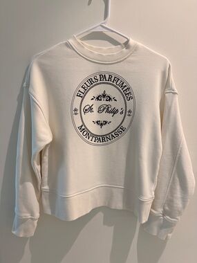 H&M Cream Crewneck Sweatshirt with Black Circular Logo